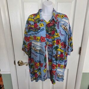 Vintage Jimmy Buffett Tour 2000 Giant Shirt Blue Hawaiian Parrot Mens L Summer